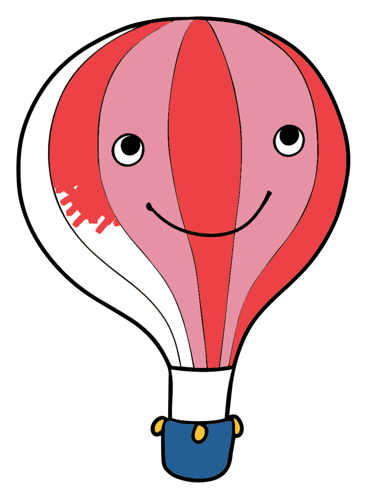 Halb ausgemalter, lÃ¤chelnder HeiÃŸluftballon.