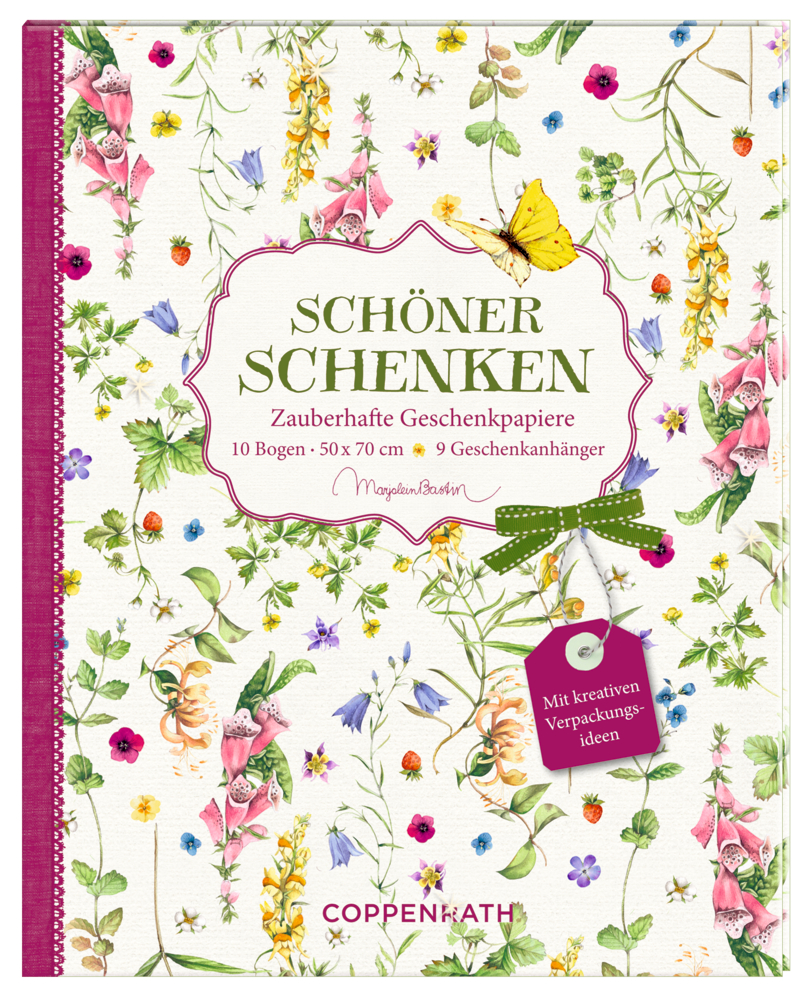 Der Buchumschlag zeigt lebendige Blumenillustrationen und deutschen Text, perfekt für Geschenkpapier von Coppenrath.