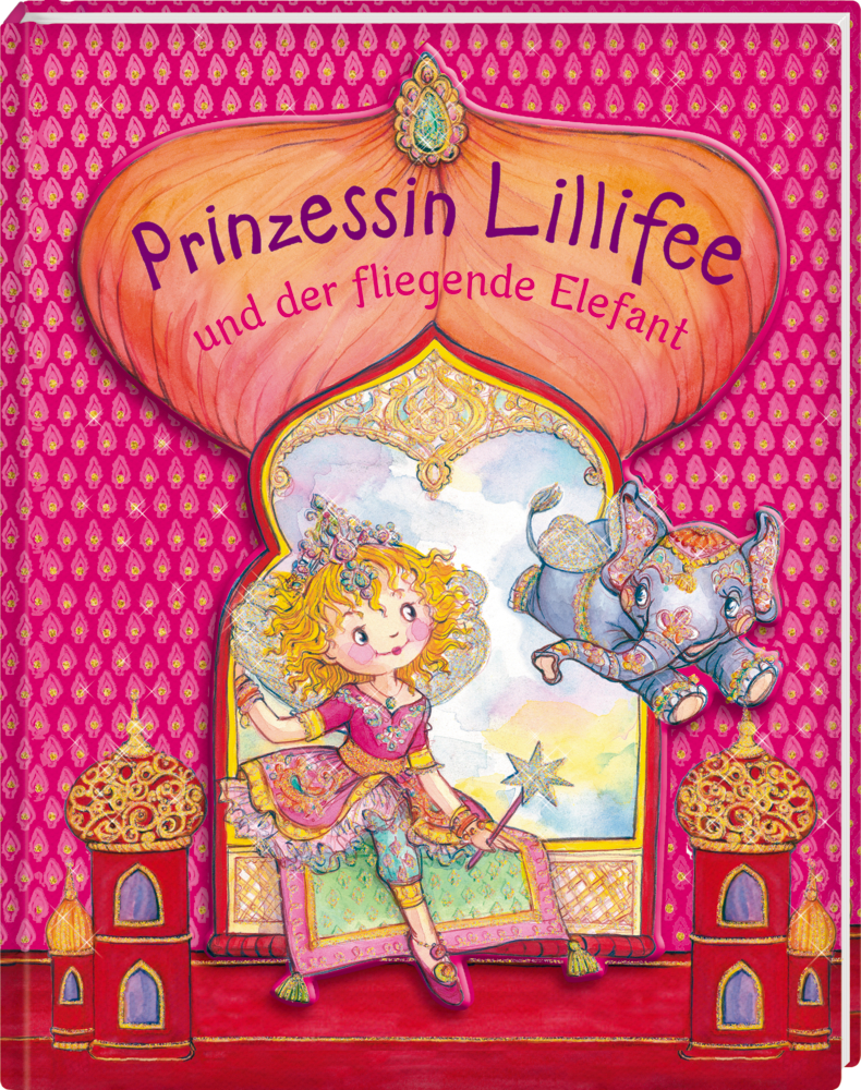 Buchcover von „Prinzessin Lillifee und der fliegende Elefant“ mit einer Prinzessin und einem fliegenden Elefanten.