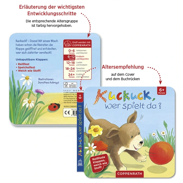 Cover und Rückseite des Coppenrath Pappbilderbuches Kuckuck, wer spielt da?