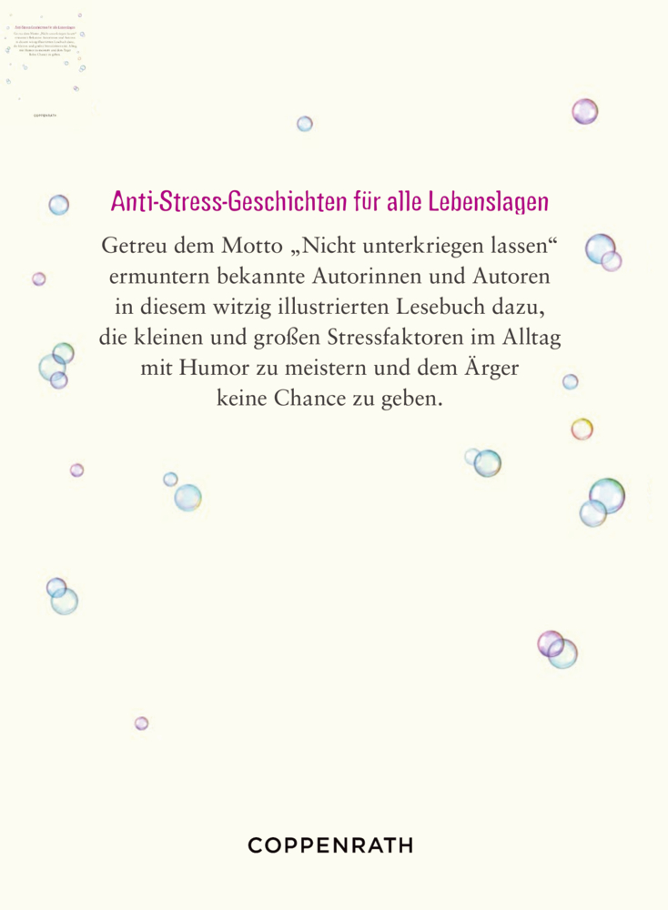 Bunte Schrift auf weißem Grund mit bunten Seifenblasen und Coppenrath-Logo unten.