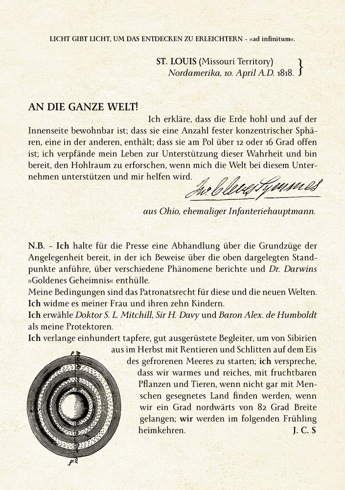 Altes Dokument in Deutsch und Englisch, mit einer Unterschrift und einem kreisförmigen Diagramm in der unteren linken Ecke, als Beilage.