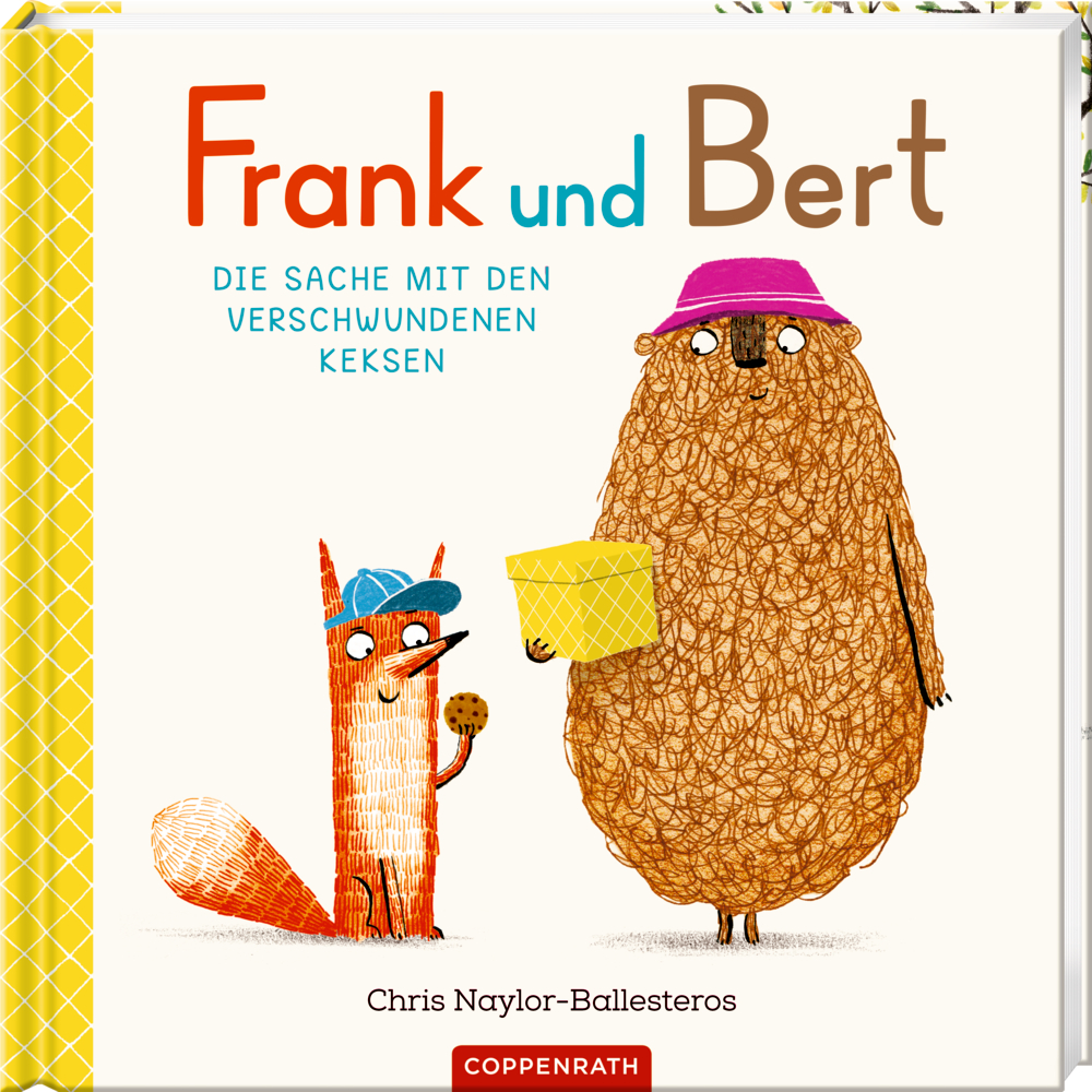 Auf dem Cover sind Fuchs und Bär die Kekse halten zu sehen und darüber steht in bunten Buchstaben „Frank und Bert“.