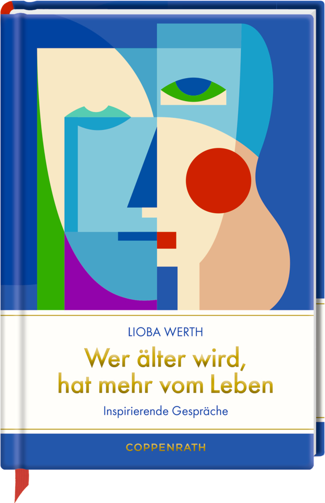 Bunte abstrakte Gesichtsillustration auf dem Cover von Lioba Werths Buch „Wer älter wird, hat mehr vom Leben“.