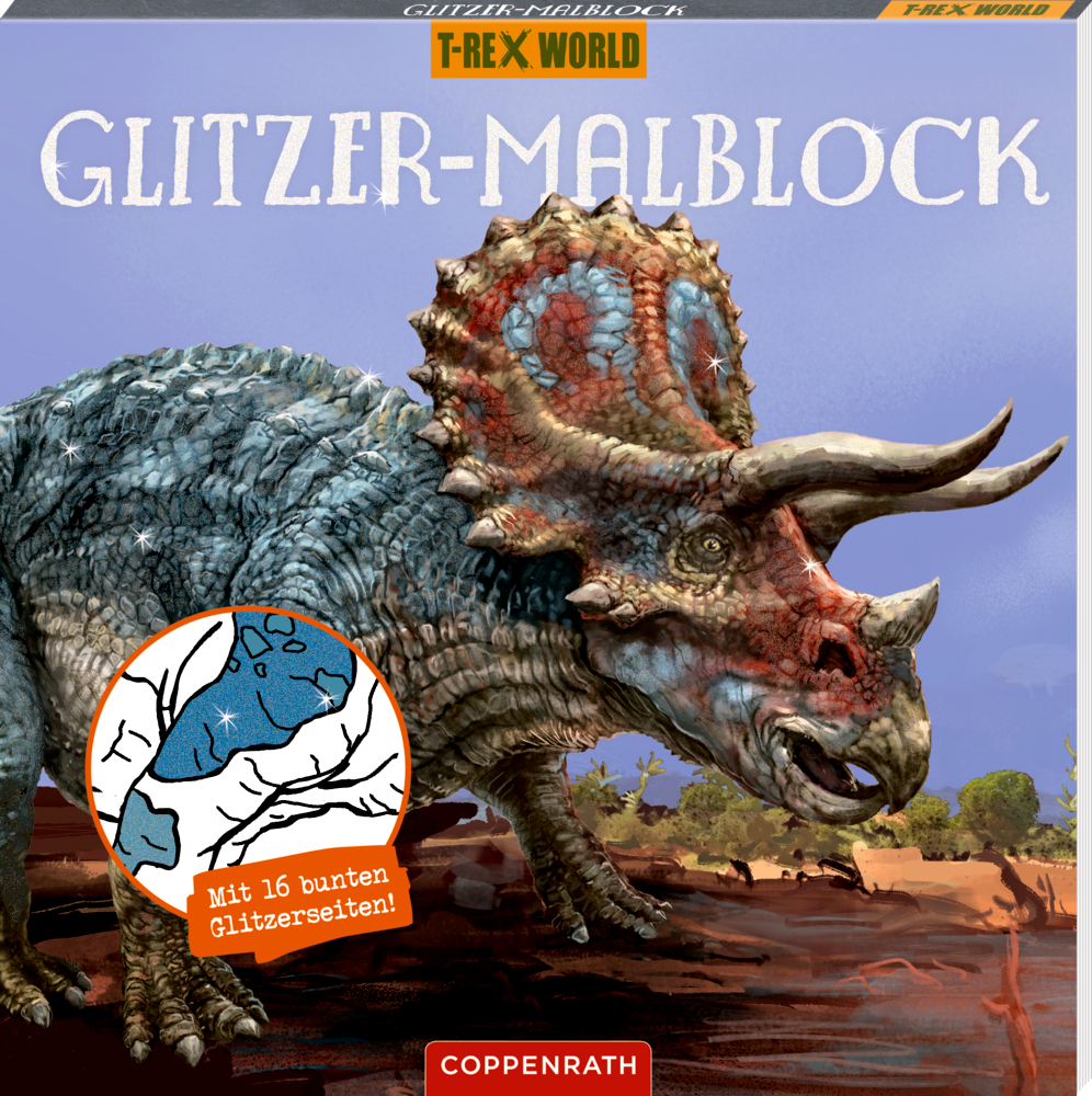 Malblock-Cover mit Triceratops-Motiv.