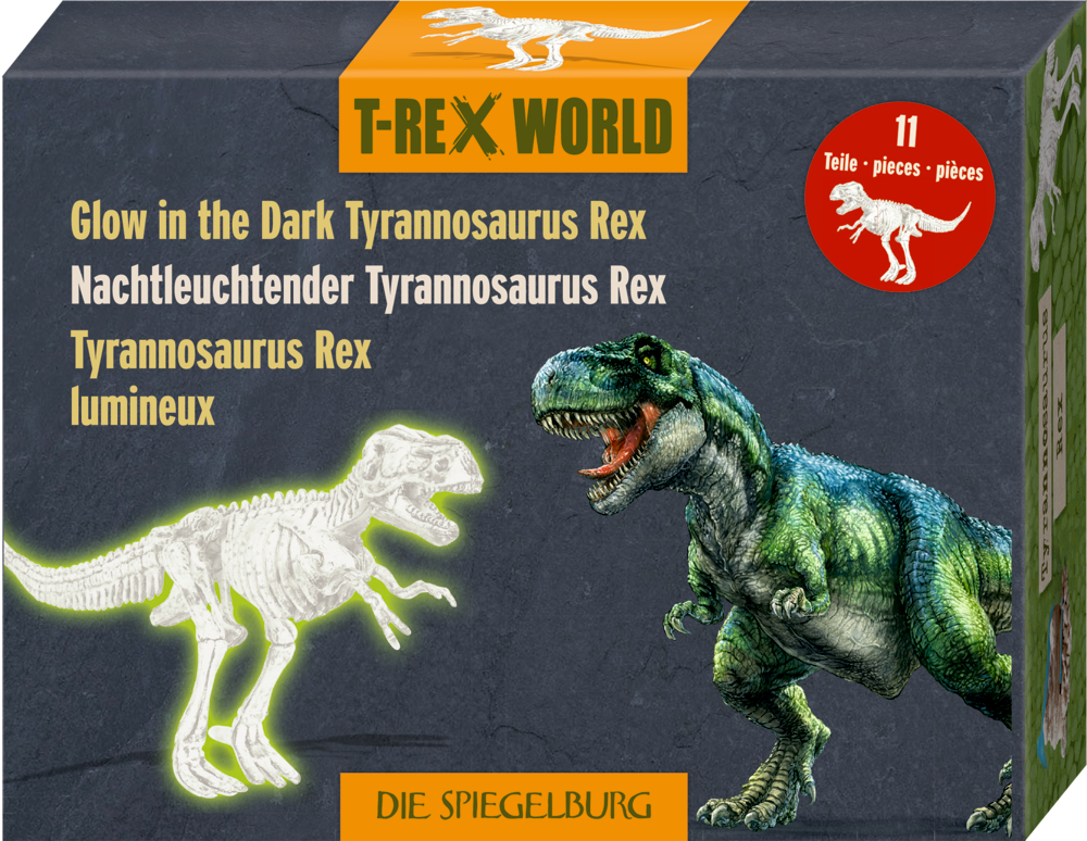 Im Dunkeln leuchtender Tyrannosaurus Rex-Modellbausatz! Bauen Sie Ihren eigenen T. Rex. Anleitung in 4 Sprachen.