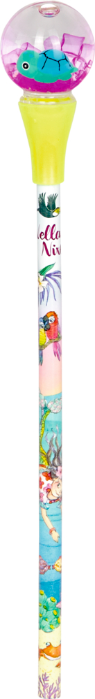 Bunter Stift mit Meerjungfrau-Motiv Unterwasserzeichnungen auf dem Schaft mit Kunststoffkugel, darin eine Schildkröte.