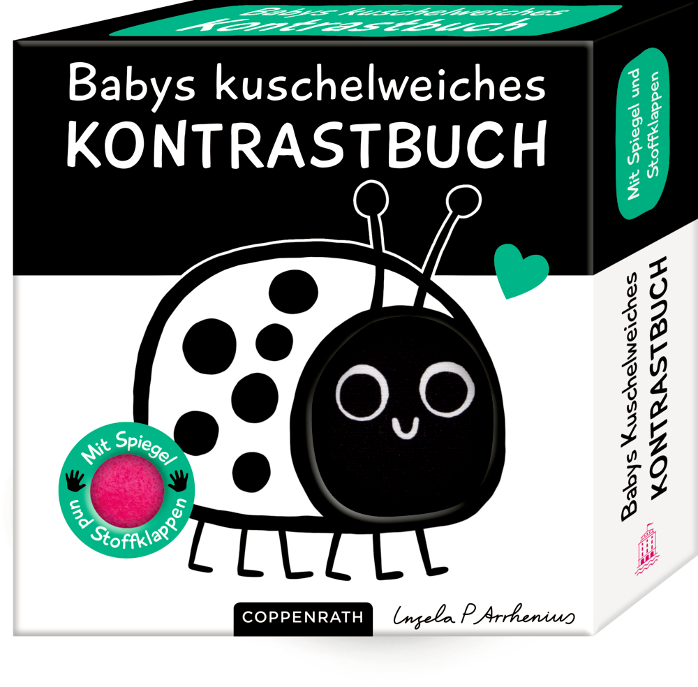 Kartonverpackung von einem kuschelweichen Kontrastbuch, zum entdecke von kontrastreiche Bilder und süße Tiere.