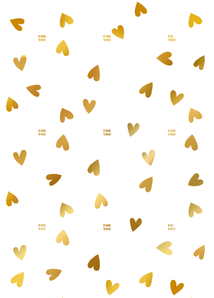Goldene Herzen und Schriftzüge „FOR YOU“ auf weißem Hintergrund in regelmäßigem Muster verteilt.