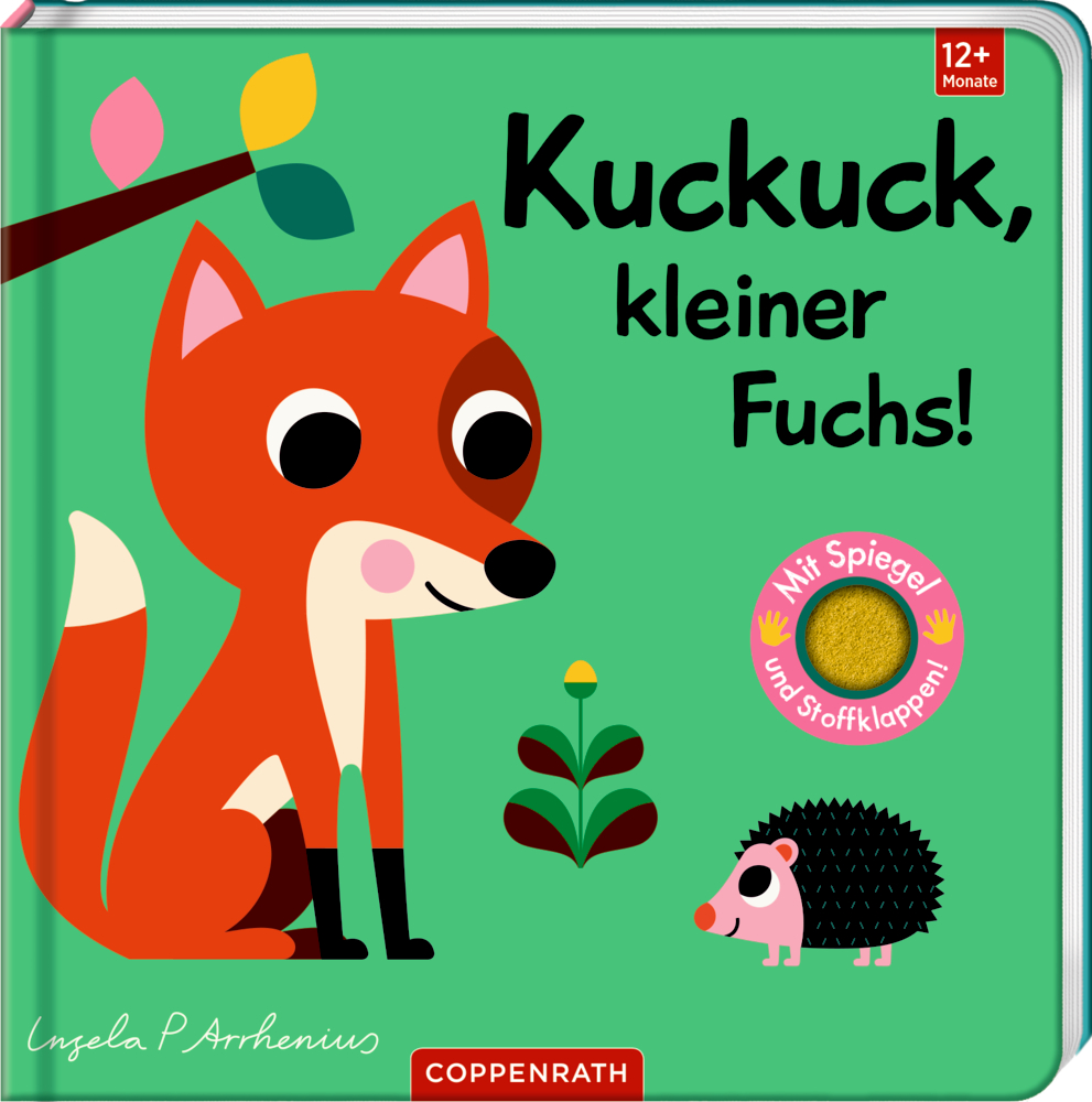Roter Fuchs, kleiner Igel und eine Pflanze illustriert auf dem Cover des Kinderbuchs "Kuckuck, kleiner Fuchs!".