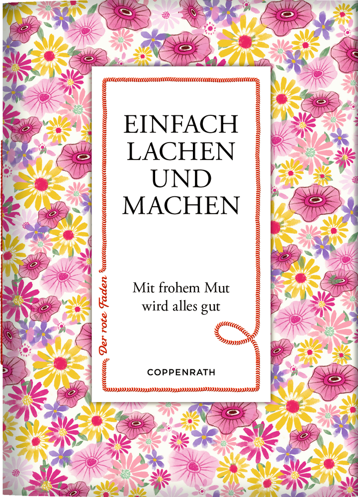 Buchcover mit Text auf einem floralen Hintergrund aus rosa, gelben und lila Blumen.