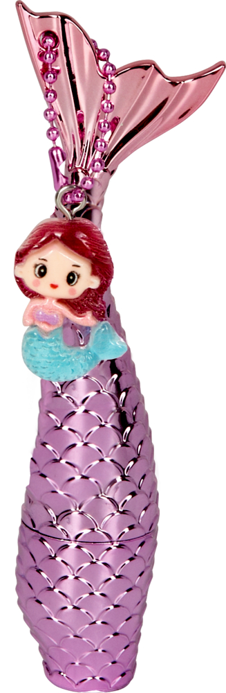 Glänzender, pinker Meerjungfrauenschwanz mit kleiner Cartoon-Meerjungfrauenfigur.