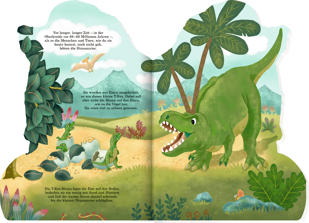 Meeresdinosaurier-Illustration und Vorteile eines Dinosaurier-Kinderbuchs: spannend, lehrreich, weckt Neugier.