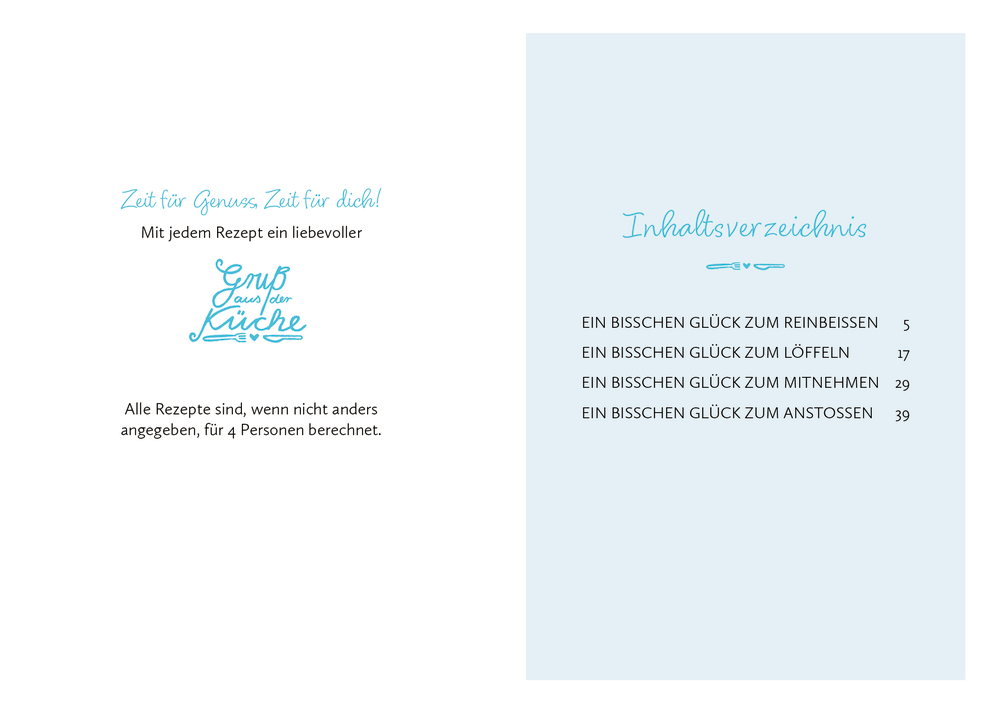 Zwei Buchinnenseiten mit Einleitung und Inhaltsverzeichnis mit blauem Text auf weißem und hellblauem Hintergrund.