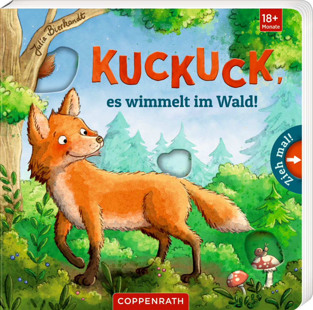 Ein Fuchs steht zwischen Bäumen. Text ist auf dem Cover. Der Titel ist Kuckuck.