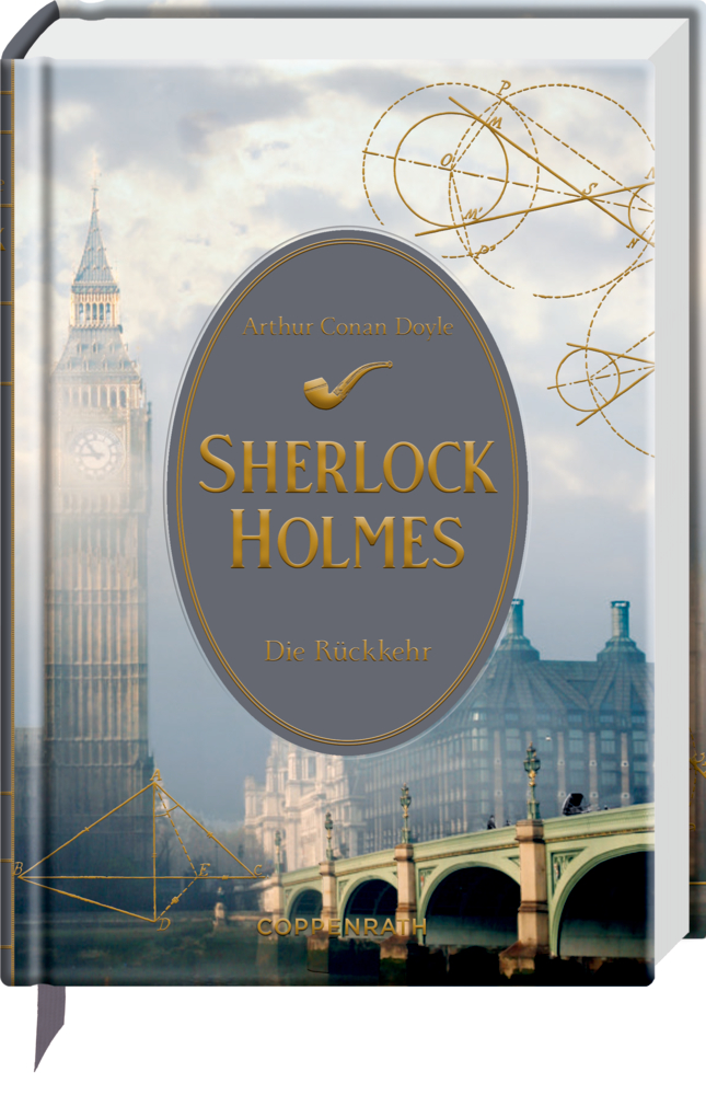 Buchcover auf dem der Big Ben und eine Brücke zusehen sind, mit dem Titel „Sherlock Holmes: Die Rückkehr“ von Arthur Conan Doyle.