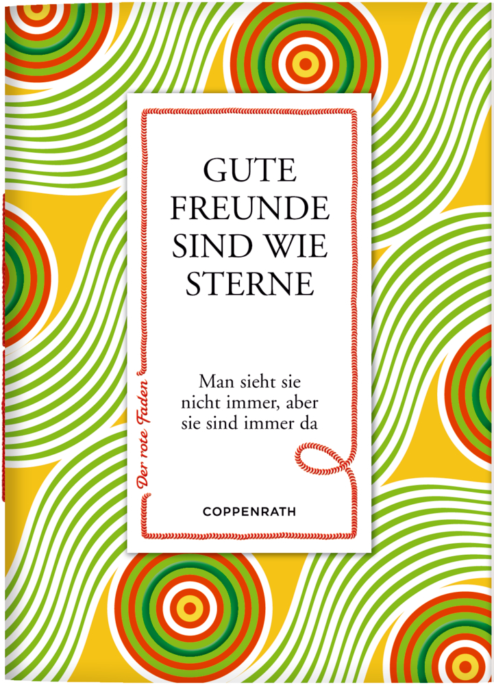 Bucheinband mit bunten Wellenlinien und Kreisen auf gelbem Hintergrund.