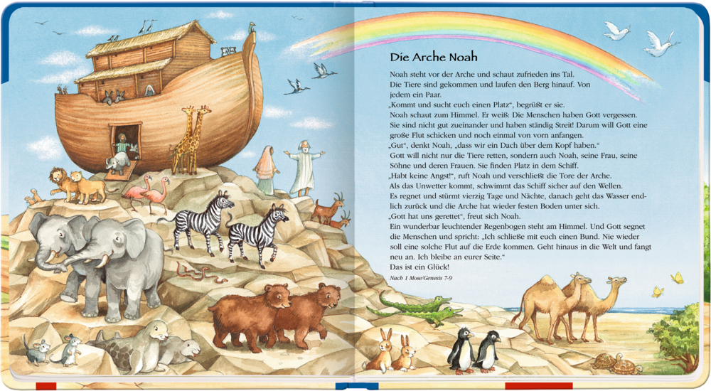 Das Cover zeigt Jesus mit Kindern, einer Frau und einem Esel; Titel Meine erste große Kinderbibel.