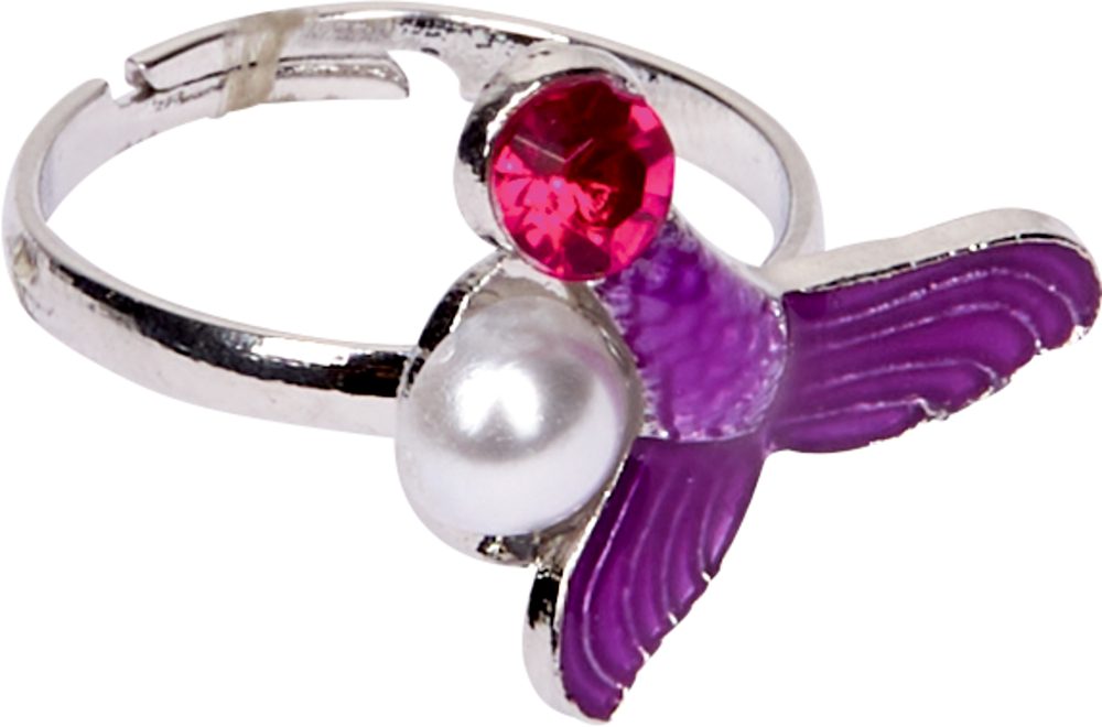 Silberring mit lila Meerjungfrauenschwanz, Kunstperle und rosa Edelstein.