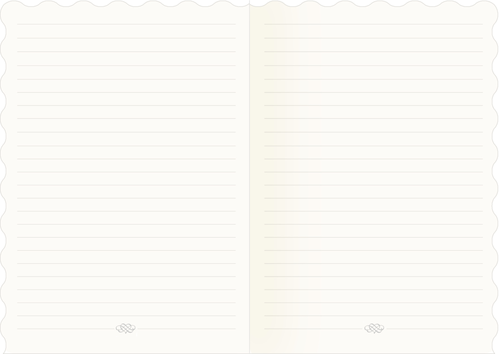 Notizbuch liegt offen, liniertes Papier, Seiten mit gewelltem Rand.