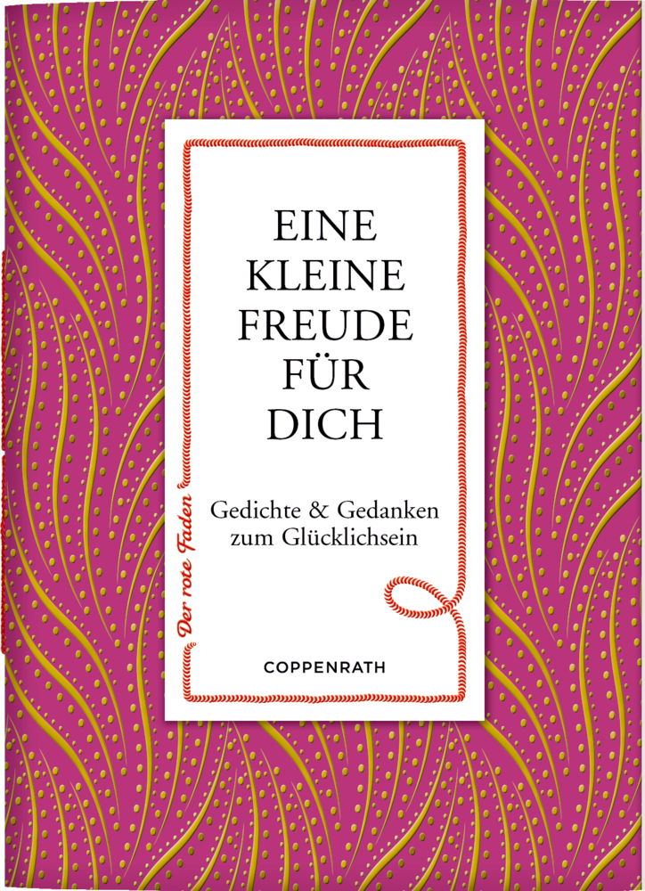 Bucheinband: rosa-goldenes Muster mit weißem Etikett in der Mitte mit dem Titel „Eine kleine Freude für dich“.