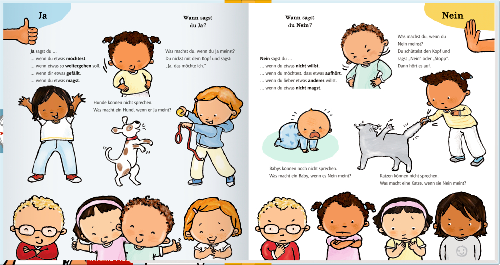 Kinder zeigen Ja/Nein mit Gesten, Tierlauten und Mimik.