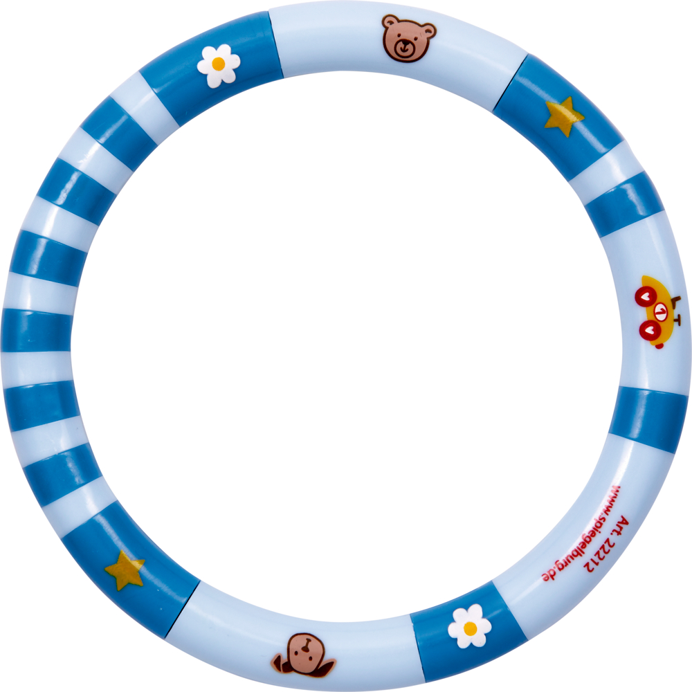 Blau-weiß gestreifter Ring, verziert mit kleinen Motiven.