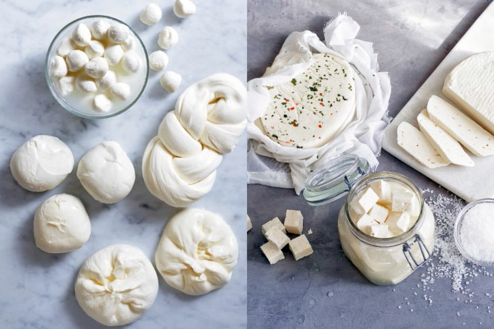 Collage: Gemüsebrühe, eine Frau, die ein Glas schüttelt, geschlagene Butter, Butter im Glas und daneben Rezepte.