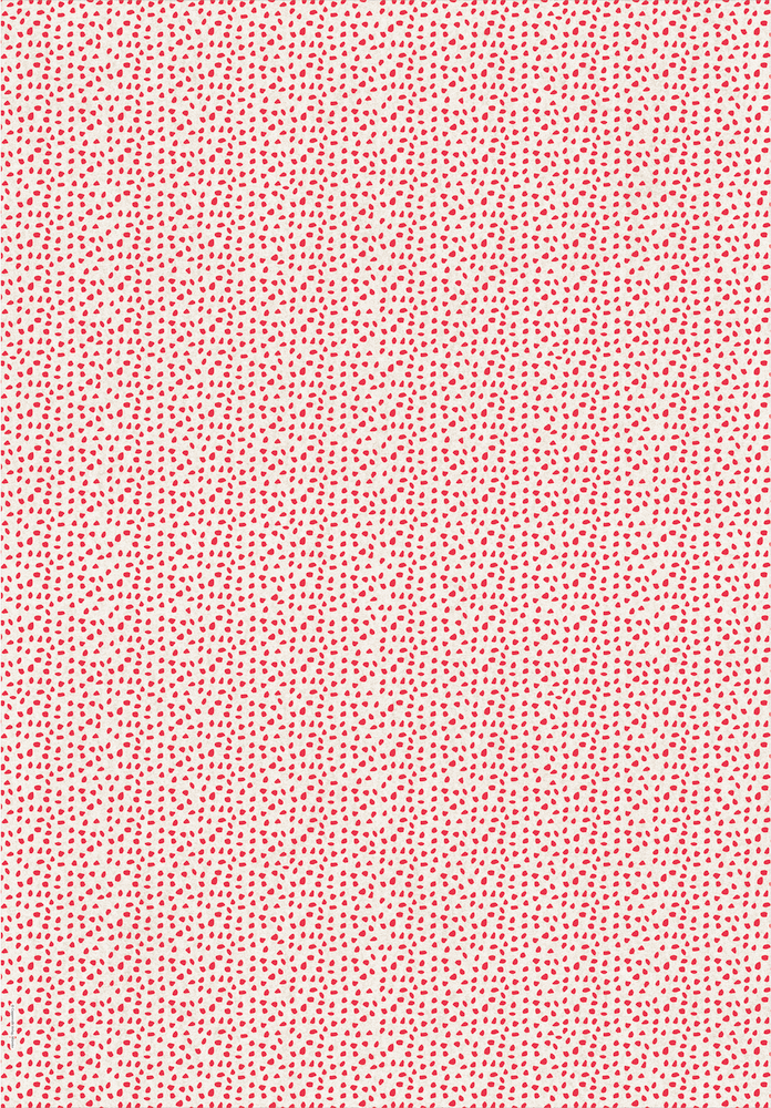 Rote Punkte bilden ein regelmäßiges Raster auf einem hellrosa Hintergrund und erzeugen einen strukturierten visuellen Effekt.