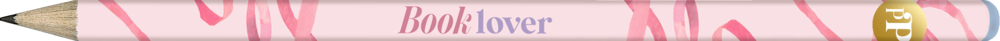 Ein Bleistift mit Booklover in Lila, rosa-goldenes Muster, auf hellem rosa Hintergrund.