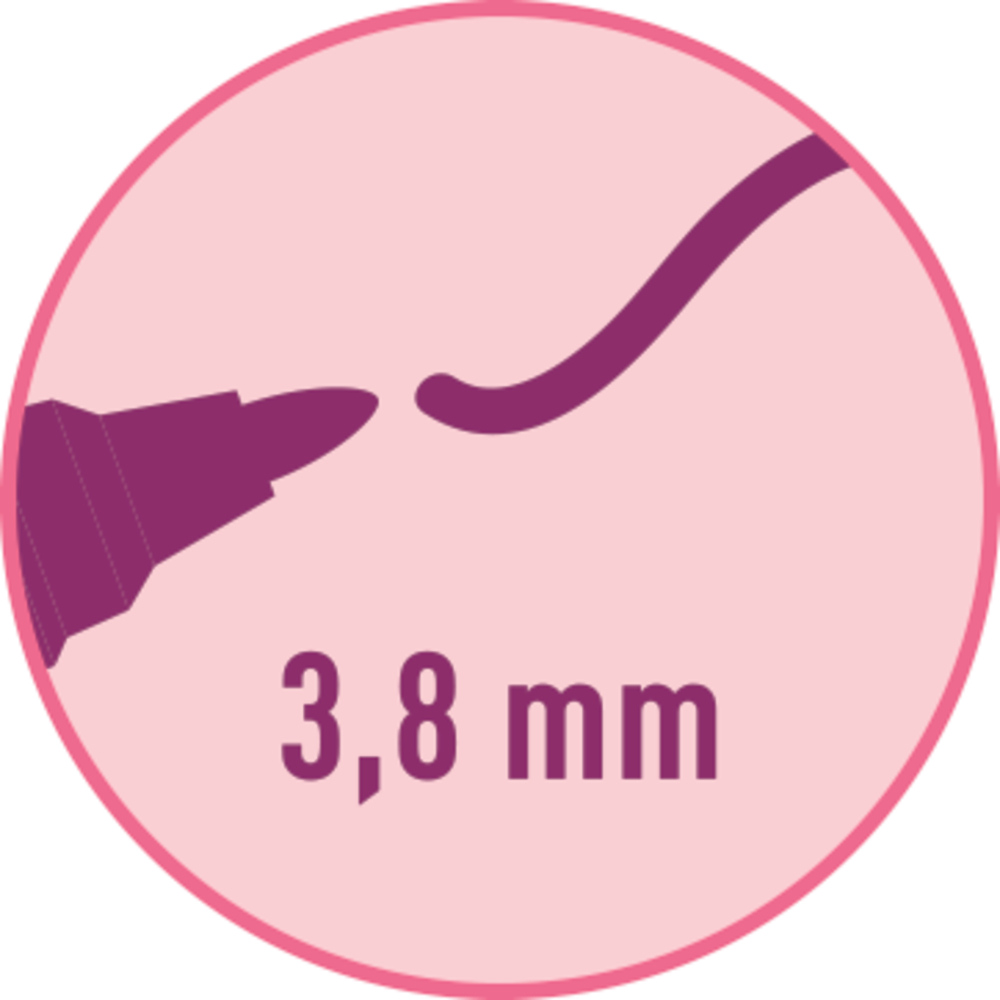 Lilafarbener Marker zum Zeichnen einer Linie; „3,8 mm“ zeigt die Linienstärke innerhalb eines rosa Kreises.
