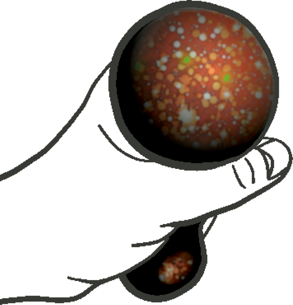 Eine Hand quetscht eine bräunliche Gummiform zusammen.