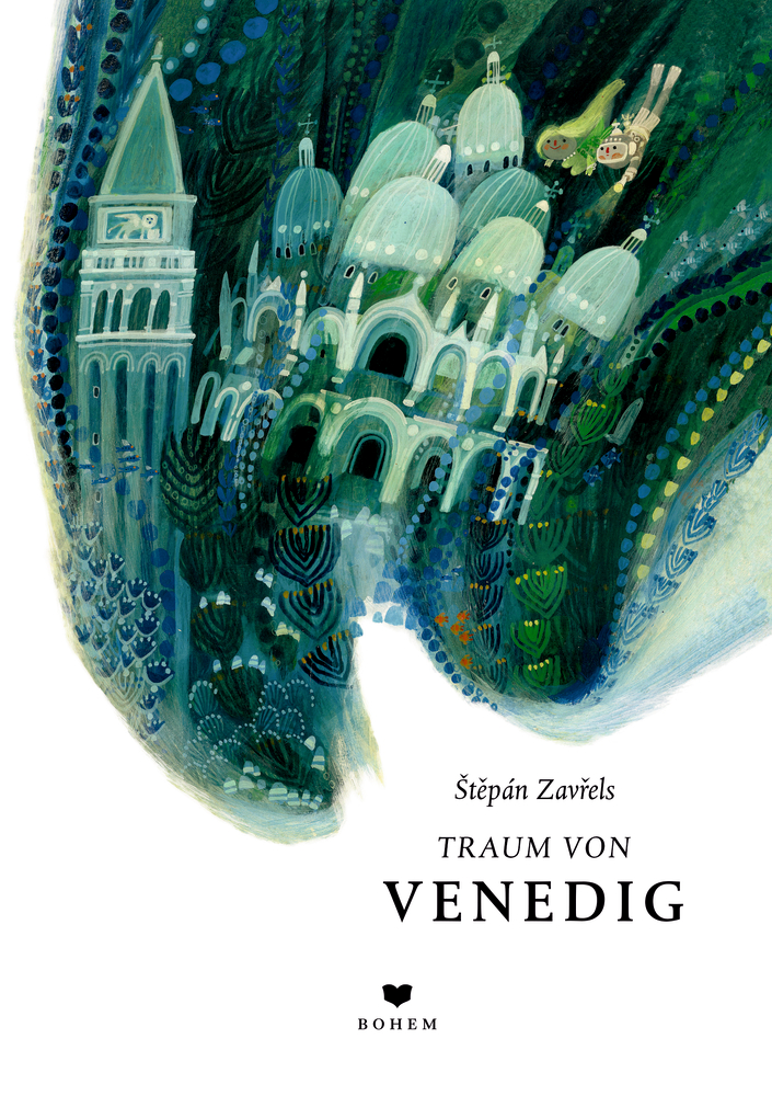 Illustrierter Umschlag: Wahrzeichen von Venedig, Kuppeln, Turm, zwei schwebende Figuren; Titel darunter.