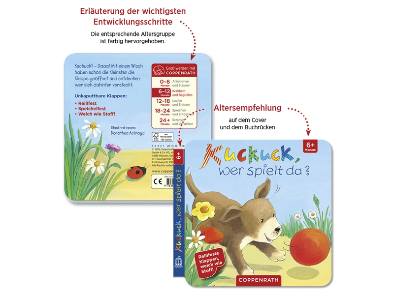Cover und Rückseite des Coppenrath Pappbilderbuches Kuckuck, wer spielt da?