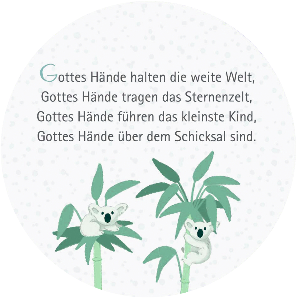 Zwei Koalas sitzen auf Ästen. Über ihnen steht ein Gedicht in schwarzer Schrift. Der Hintergrund ist weiß.