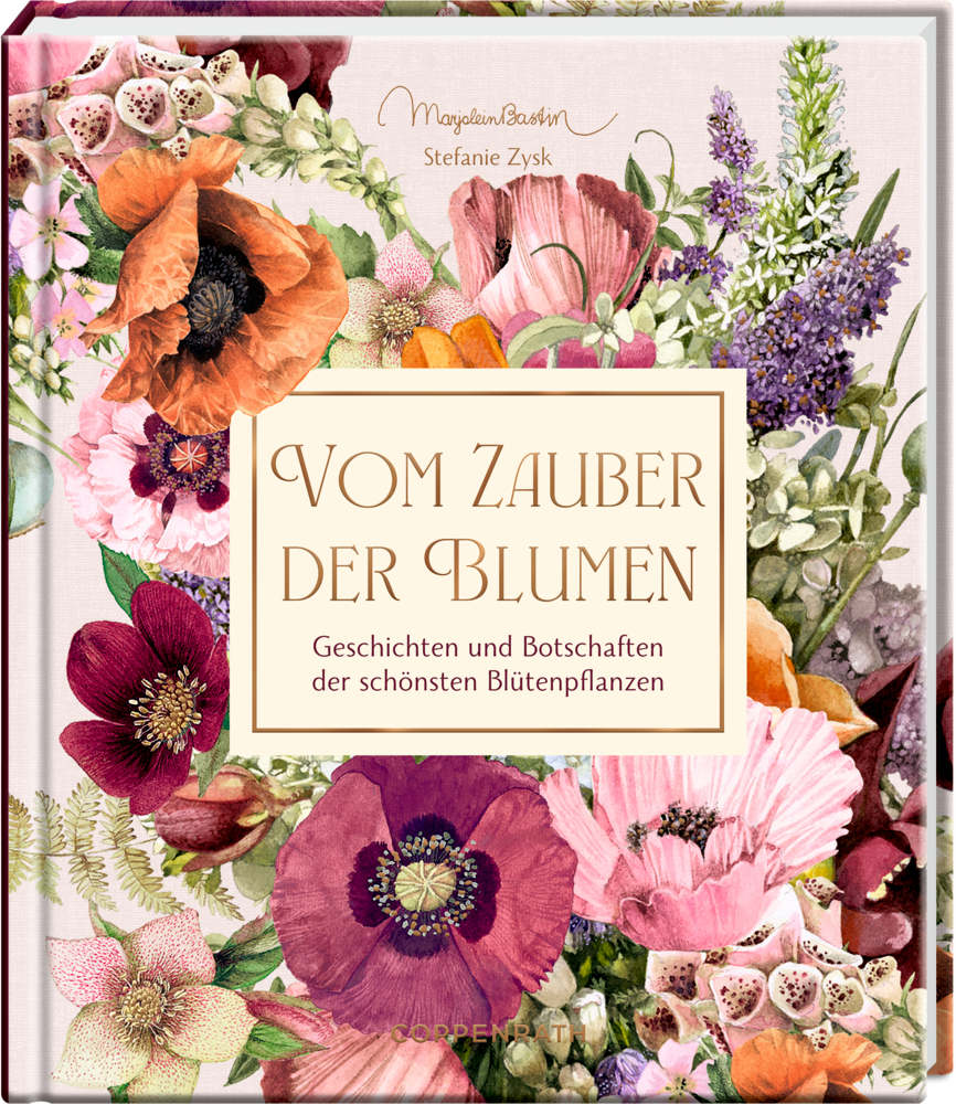 Der Buchumschlag zeigt leuchtende Aquarellblumen und in der Mitte den Titel „Vom Zauber der Blumen“.