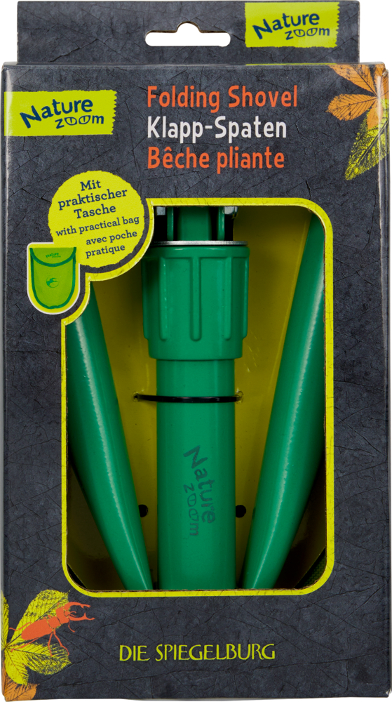 Grüne Klappschaufel in Verpackung mit Nature Zoom Logo und Text.