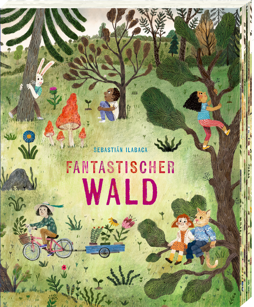 Unter dem Titel „Fantastischer Wald“ spielen Kinder und Tiere gemeinsam in einem lebendigen, märchenhaften Wald.