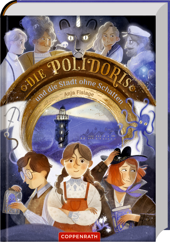 Buchcover auf dem drei Kinder im geheimnisvollen Stil abgebildet sind mit dem Titel: Die Polidoris.