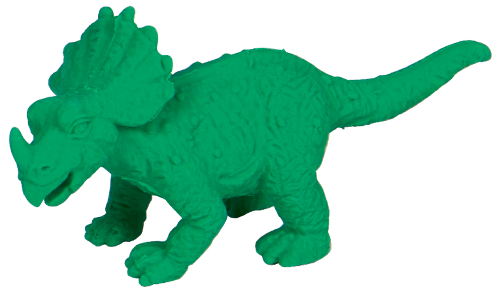 Grüne 3D Triceratops-Radierfigur mit strukturierter Oberfläche.