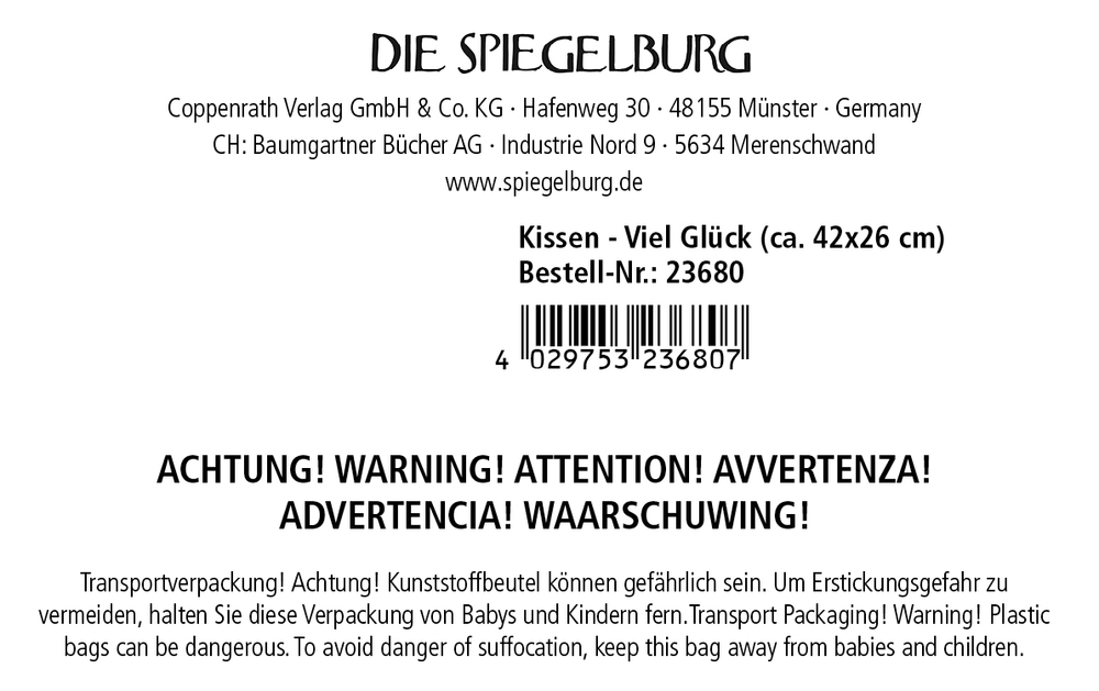 Kissen smile - Viel Glück (ca. 42x26 cm)