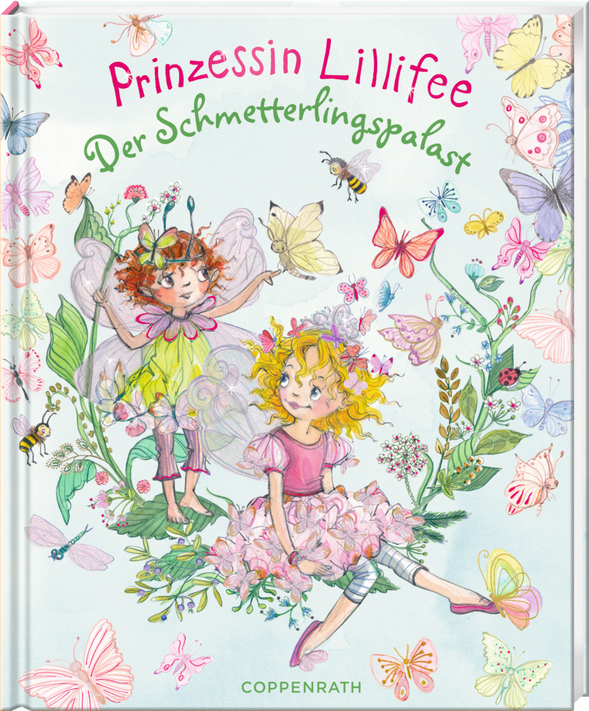Cover von "Prinzessin Lillifee und der Schmetterlingspalast"darauf zwei Feen die zwischen Schmetterlingen und Blumen sitzen .