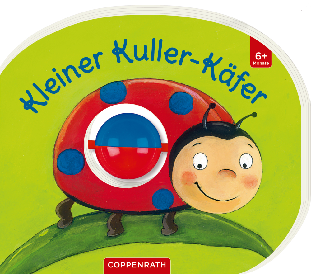 Bilderbuch-Cover mit lächelndem Marienkäfer und einer blau-roten Kuller auf dem Panzer.