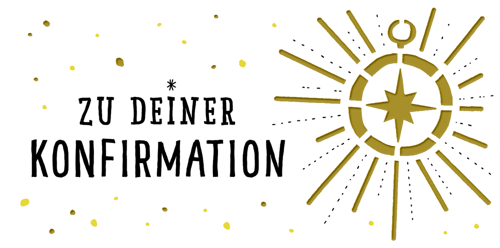 Geldcouvert mit goldenen Aktzenten und Kompass sowie der Aufschrift „Zu deiner Konfirmation“ auf weißem Hintergrund.