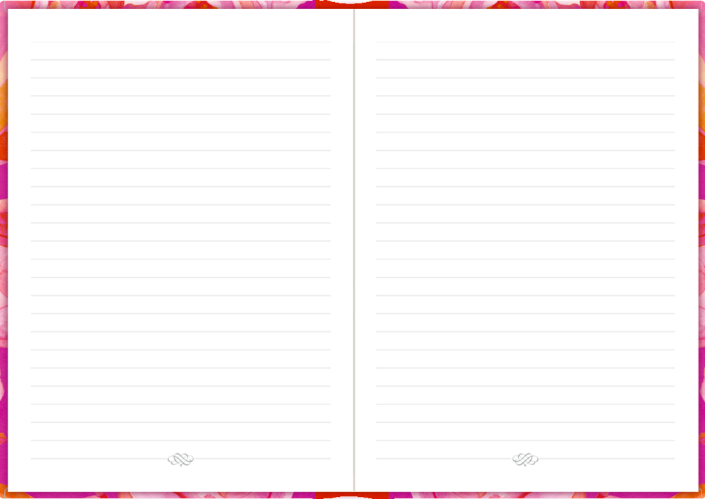Notizbuch mit linierten Seiten und einem lebendigen Blumenrand.