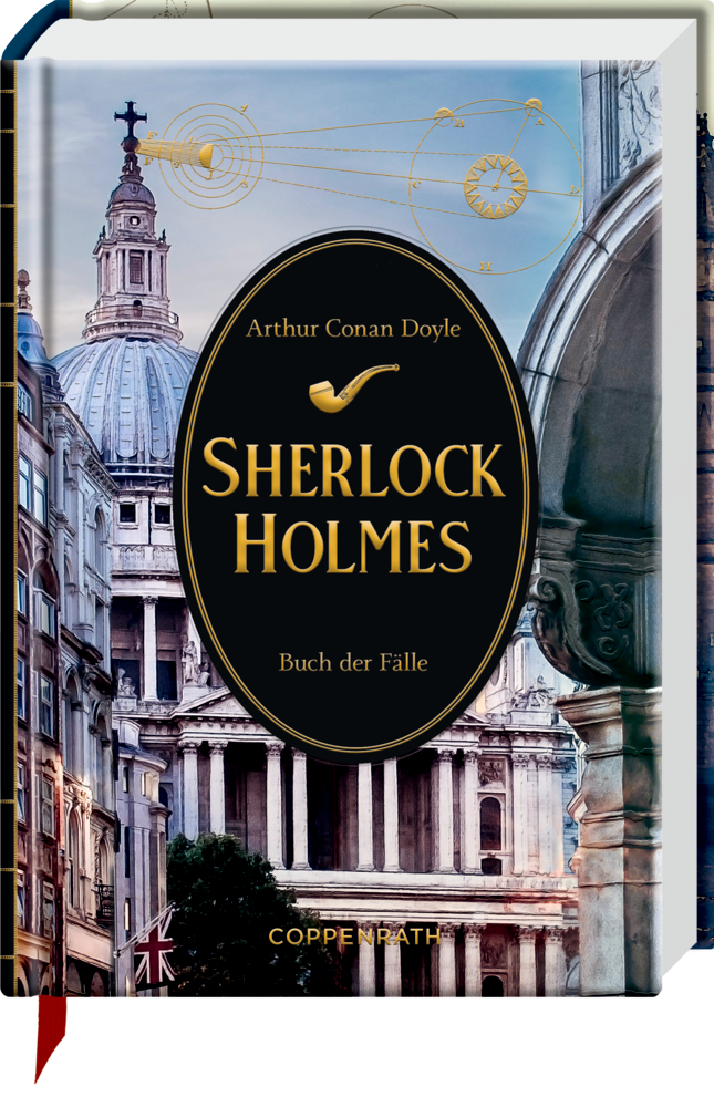 "Sherlock Holmes: Buch der Fälle" von Arthur Conan Doyle, Cover mit Londoner Architektur im Hintergrund.