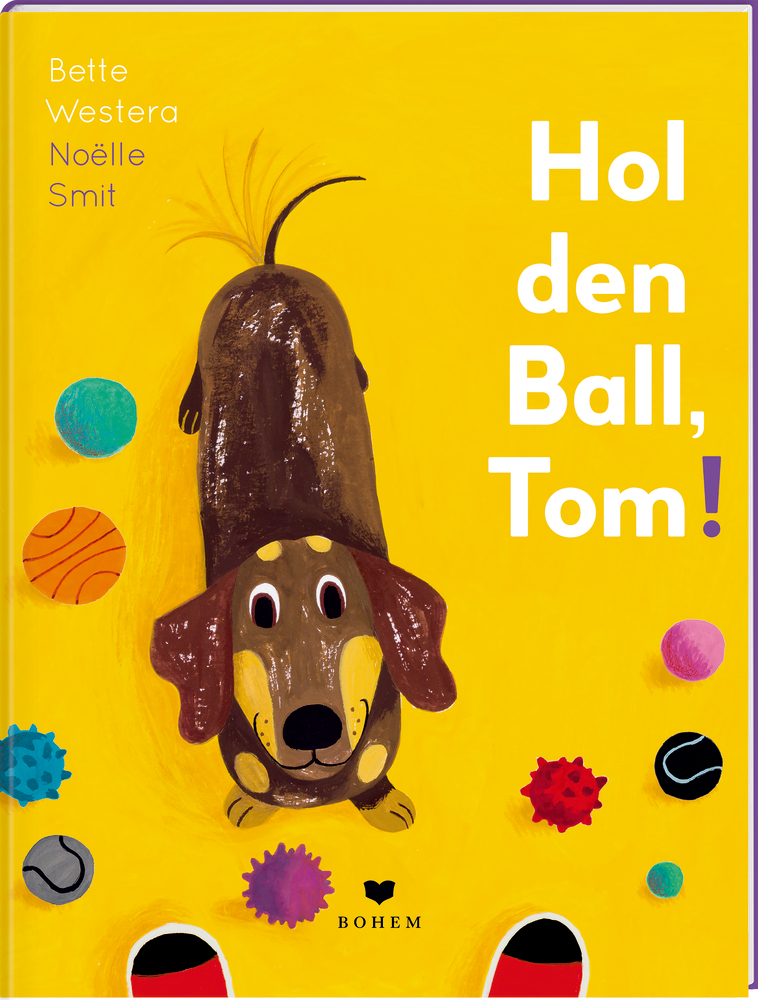 Dackel mit bunten Bällen auf gelbem Hintergrund, mit dem Titel des Buchs.