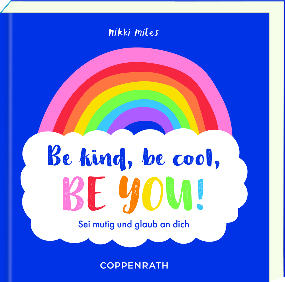 Farbenfrohes Buchcover mit einem Regenbogen und dem Titelschriftzug auf blauem Hintergrund.