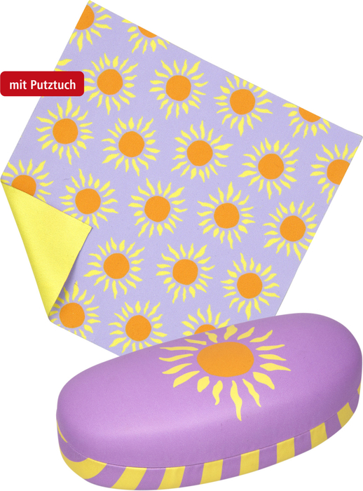 lila/Sonne, Brillenetui mit Putztuch - I love Summer