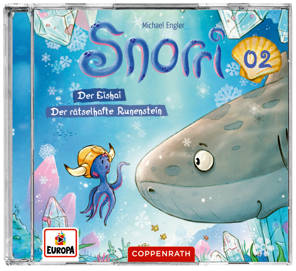 CD-Cover: Hai und Oktopus mit Helm, Eis- und Runensteinmotiven; Titel lautet „Snorri 02“.